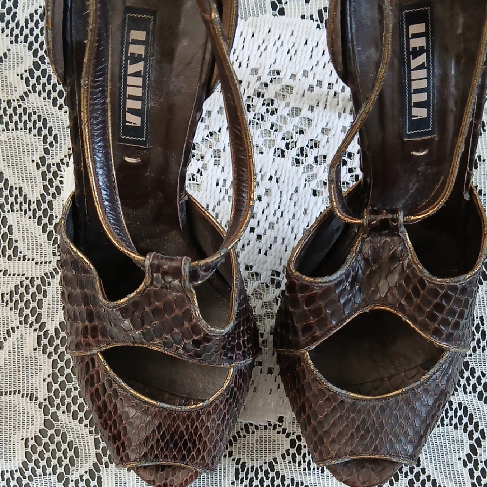 Brown Snakeskin Heel Lezilla Vero Cuoio Made In Italy